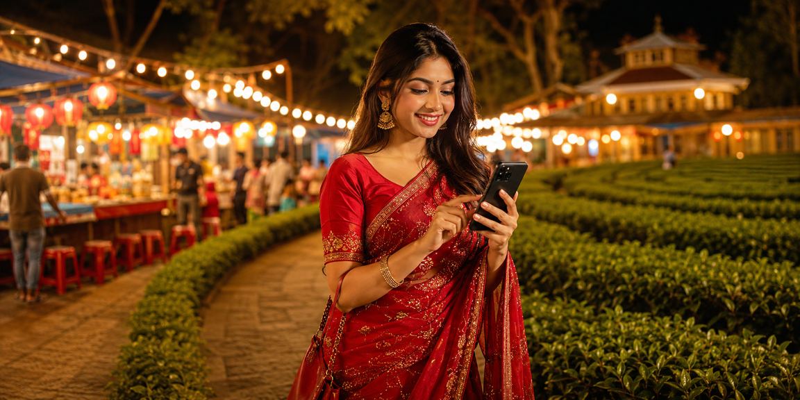 A user in Gazipur wearing a saree, depositing on the 24 tbajee Sports Events page via mobile